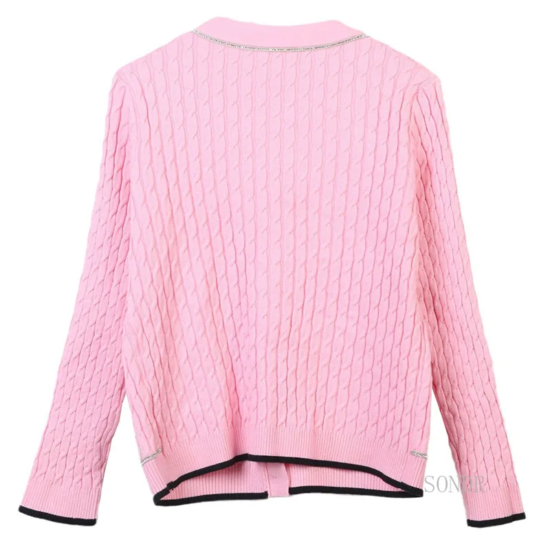 Женский трикотажный кардиган с V-образным вырезом свободный свитер в контрастную