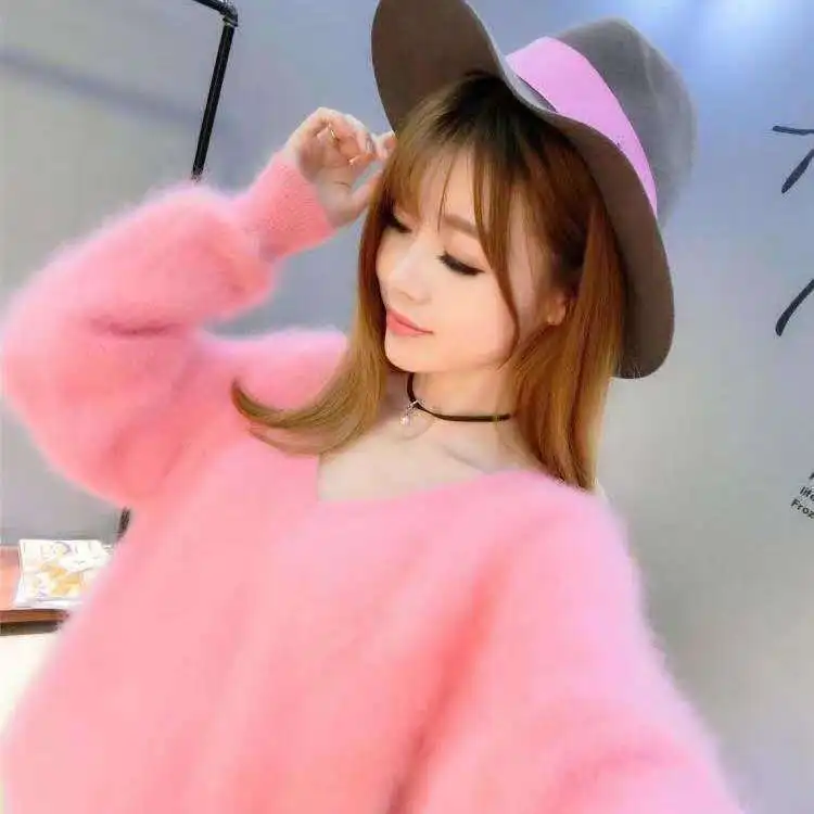 

2022 New Autumn Winter Korean Women V Neck Sweater Female Knitted Pullovers Casual Loose Solid Soft Warm Knitwear Tops C180