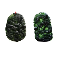 natural green jade dragon pendant necklace jewellery fashion accessories hand carved man luck amulet gifts woman sweater chain