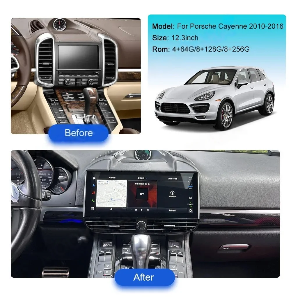 Фото 12,3-дюймовый автомобильный радиоприемник для Porsche Cayenne 2010-2017, Android-экран, мультимедийный беспроводной CarPlay, GPS-навигатор, стереоголовка u №3