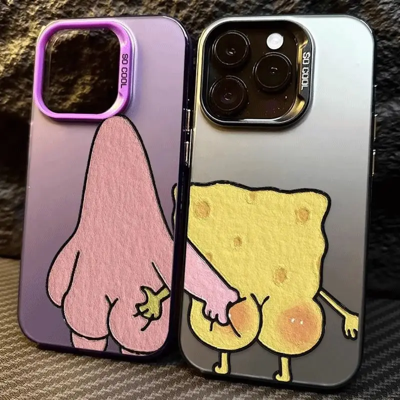Фото Милый чехол с Губкой Бобом и Патриком Старом для iPhone 17, iPhone 16 Pro, 13/12, XS, цветной серебристый противоударный чехол, подарок на день рождения №1
