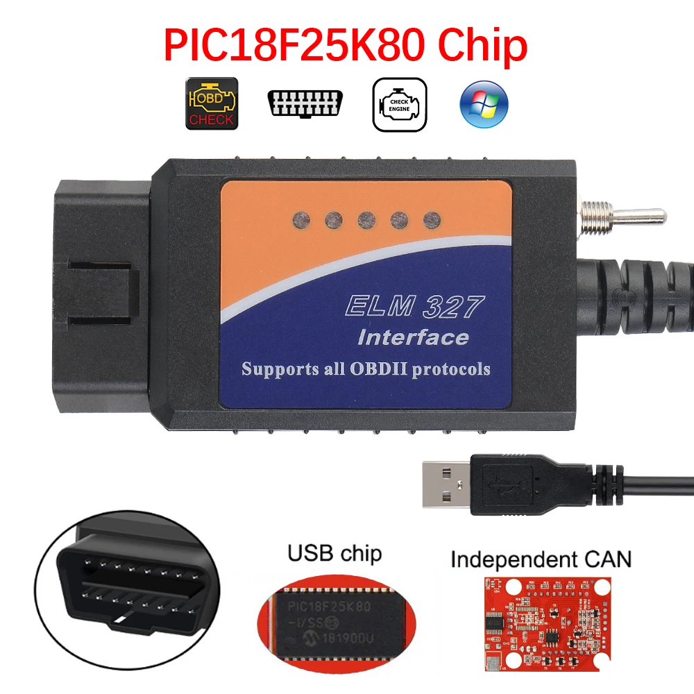 Автомобильный диагностический сканер с чипом FORscan PIC18F25K80 ELM327 USB v1.5