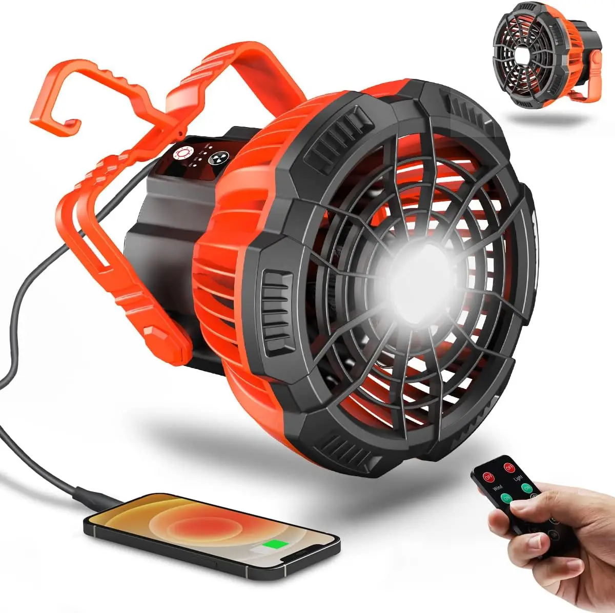 

Camping Fans Lantern USB Rechargeable Fan Ceiling Tent Light with Remote Control, Power Bank, Battery Operated Desk Fan