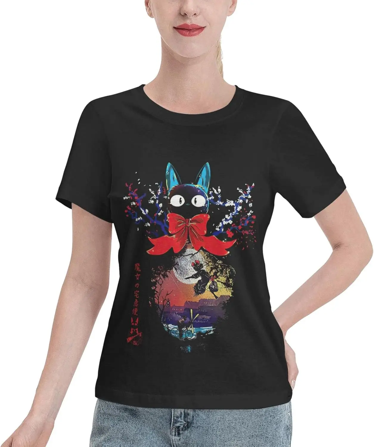 Забавные футболки с рисунком Kiki Cat Delivery Service мягкие для подростков короткими