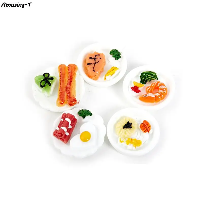 

5pcs 1/12 Dollhouse Miniature Breakfast Plate Egg Bread Simulation mini food model ornaments Dolls House Accessories random sent