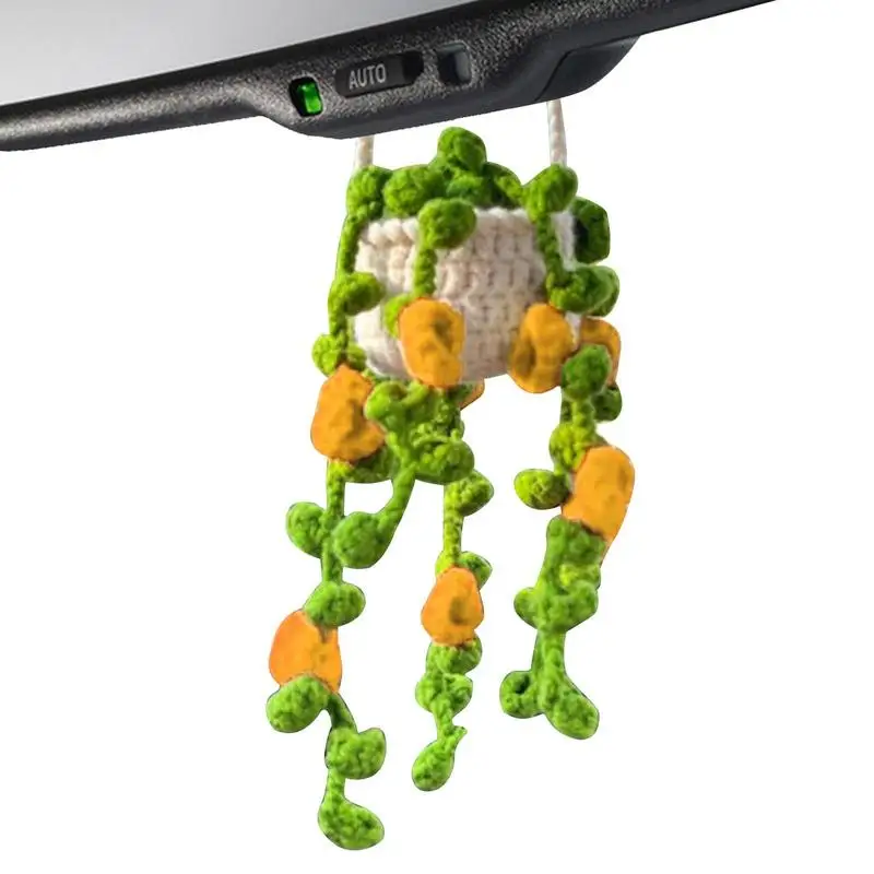 

Crochet Plant For Car Auto Cute Crochet Plant Auto Accessories Rear View Mirror Charm Car Decor Gifts For Plant Lover
