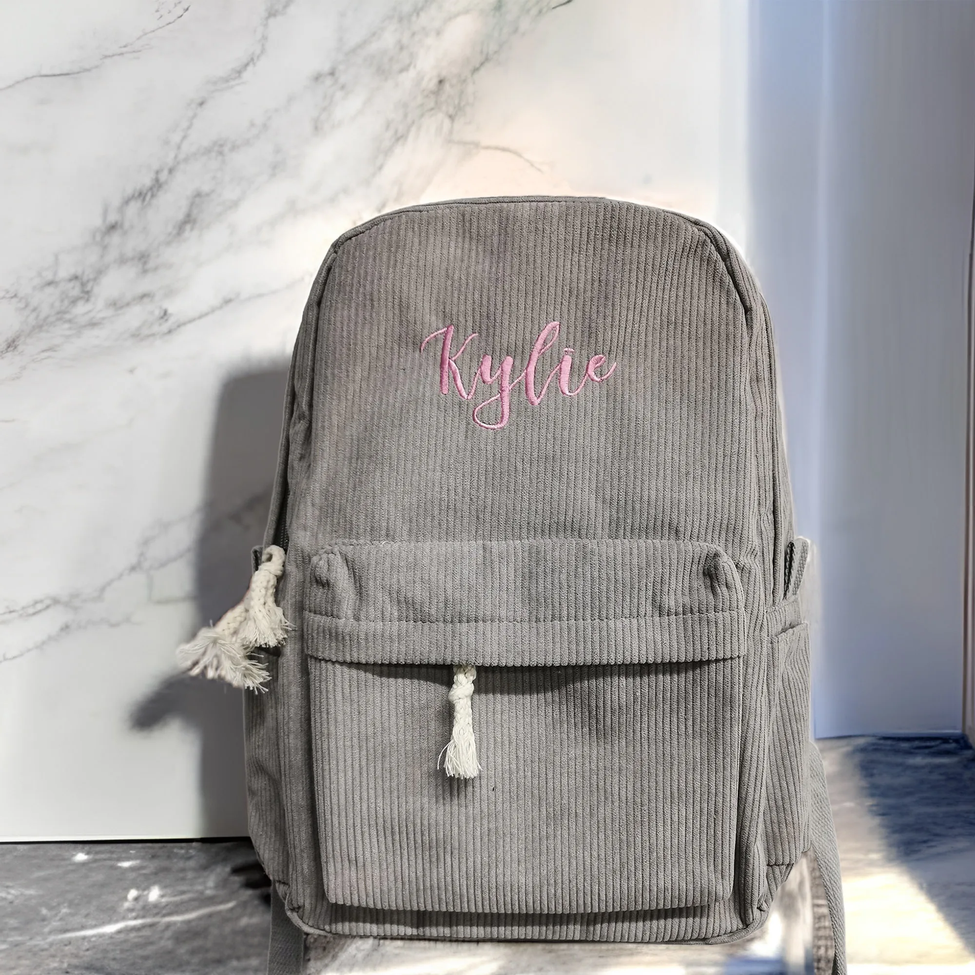 Large Capacity Schoolbag Personalized Name Corduroy High School Student Backpack Embroidered Your Name Solid Color Travel Bag