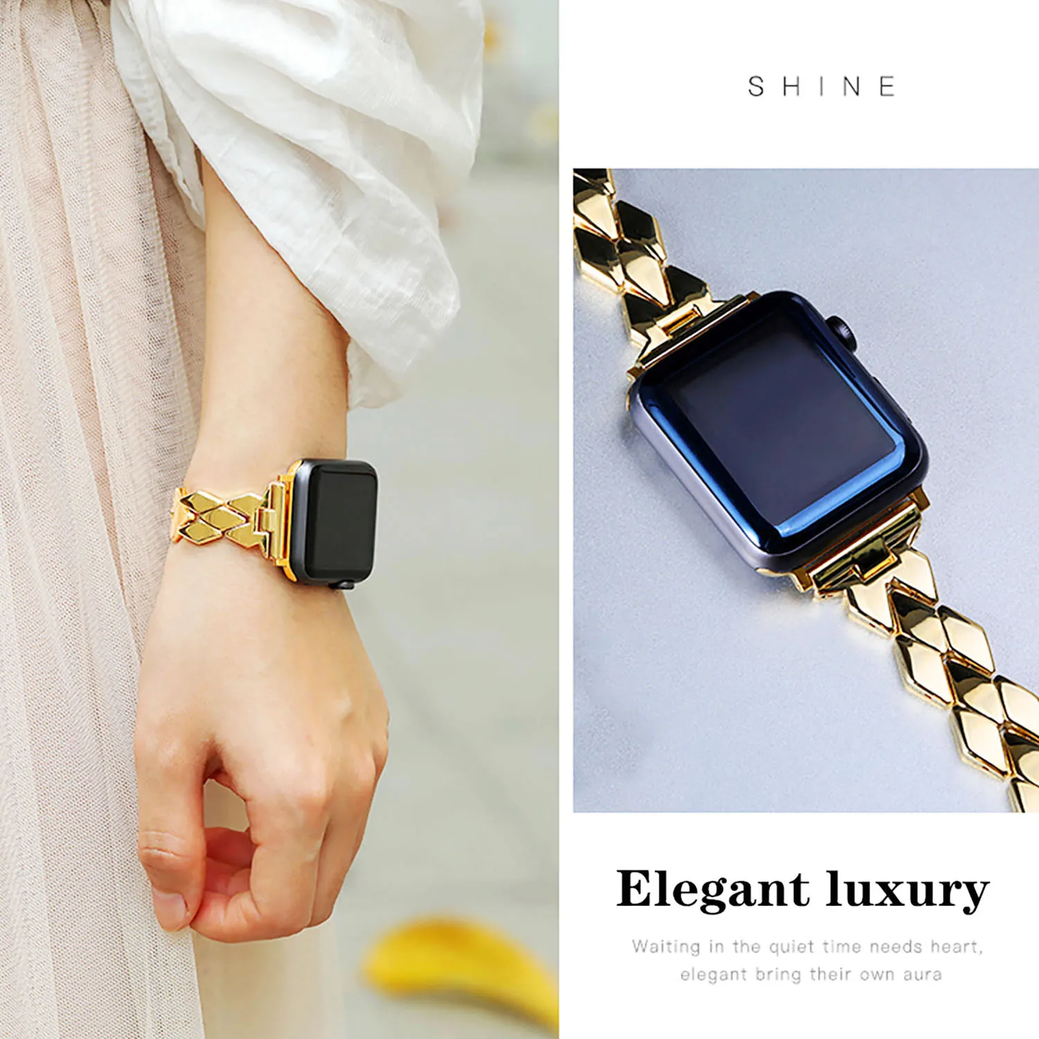

Slim Women Rhombic Strap For Apple Watch Series 7 SE 6 5 4 3 2 iWatch Band 40/44mm 42mm 45mm 41/38mm Stainless Steel Bracelet