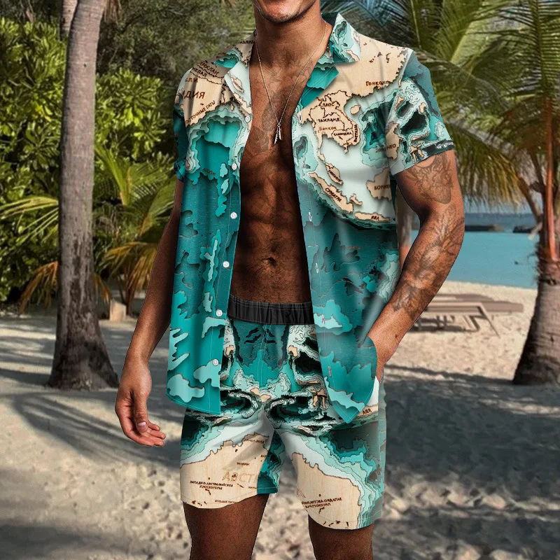 

Men's Tracksuit Casual Summer Beach Short Sleeve Shirt and shorts Suit Vacation Hawaiian two-Piece Set Male Clothing Streetwear