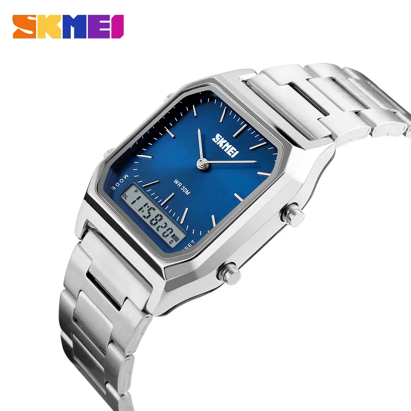 Фото SKMEI 1220 Кварцевые наручные часы relogio masculino Модные повседневные часы Мужские цифровые спортивные хронографы с двойным временем 3 бара Водонепроницаемые №1