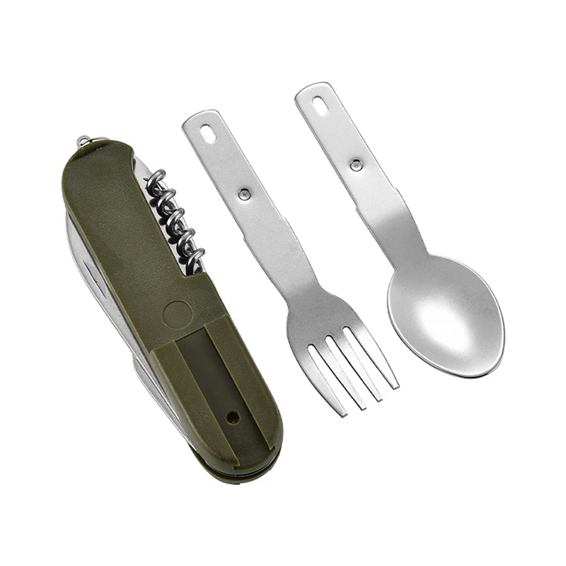 

Походная дорожная посуда многофункциональная уличная посуда из нержавеющей стали складная вилка ложка инструмент для пикника Посуда для к...