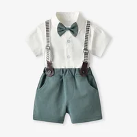 Gentleman Suit Baby Boy Clothes Set White Blouse with Suspender Short Pants for 1 Year Old Birthday Outfit Wedding Photograph