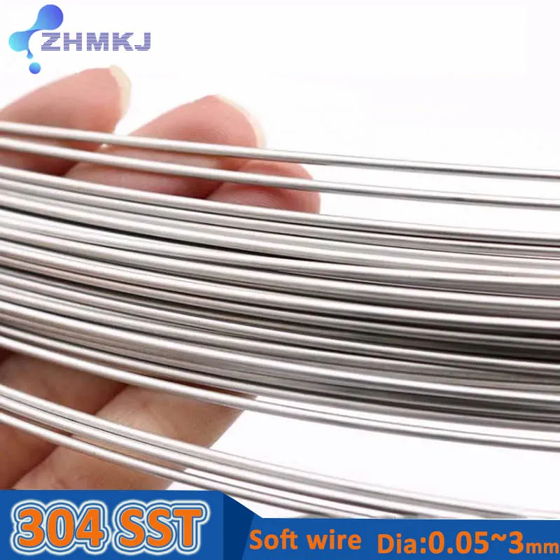 

304 Stainless Steel Soft Steel Wire 0.05/0.1/0.2/0.3/0.4/0.5/0.6/0.7/0.8/0.9/1/1.2/1.5/1.6-3mm Cord Line Rustproof Handmade DIY