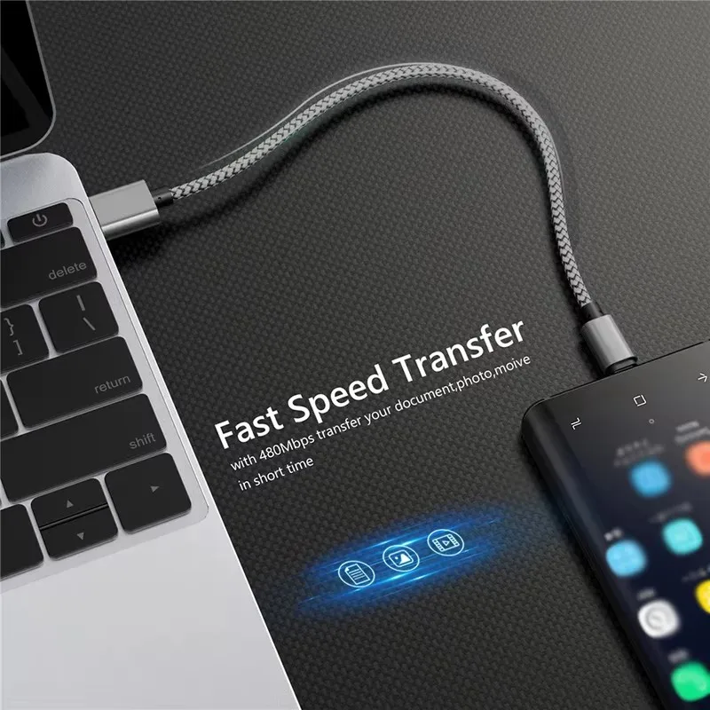 Нейлоновый плетеный USB-кабель Type-C для быстрой зарядки, зарядный кабель USB A-C для Samsung S24, Xiaomi, Huawei, телефонов Android, 1 м, 2 м, 3 м (art.: 3920dadbf0d13) - 3920dadbf0d13