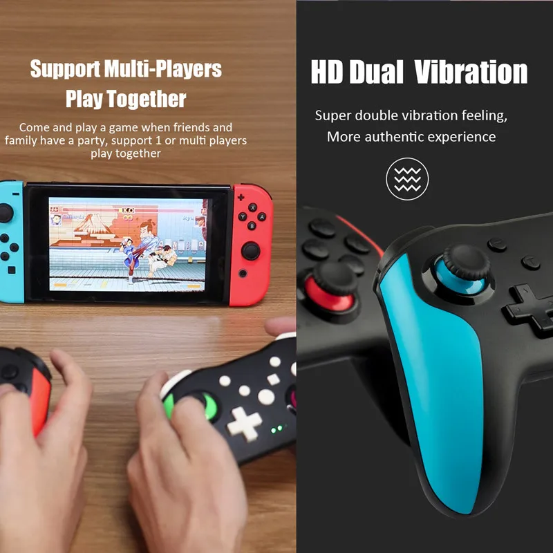 2pcs bluetooth 2 4g wireless controller for nintendo switch pro pc tv box smart phone tablet ps3 tesla shock joystick gamepad free global shipping