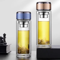 320ml plastic glass tea cup double layer office business transparent with filter portable car tumbler glass bottle