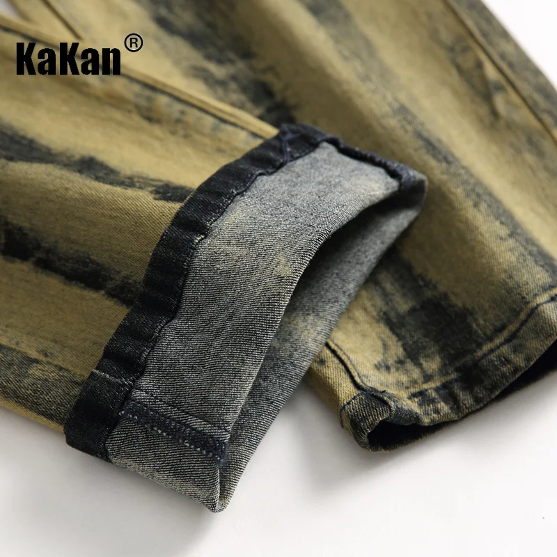 Kakan - European and American New Slim Fit Micro Elastic Jeans for Men, Painted Zipper Open Front Long Jeans K21-0755