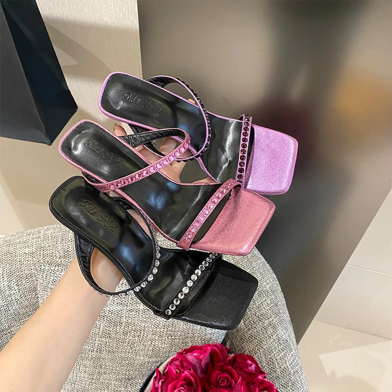 Туфли-лодочки женские на толстом высоком каблуке сандалии с тонким ремешком и