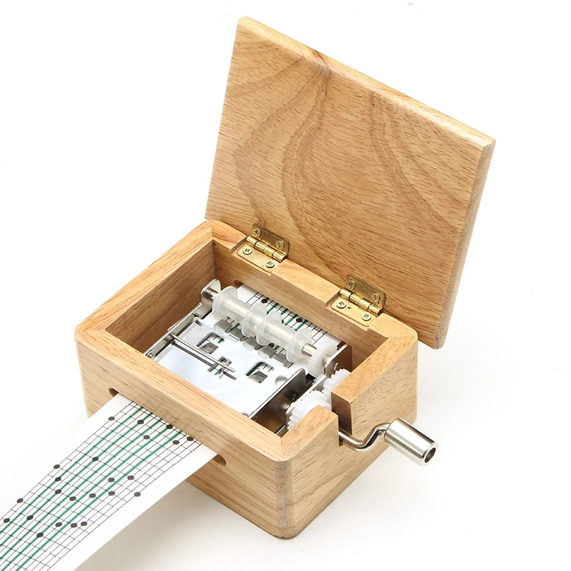 

15 Tone Hand-cranked Music Box DIY Wooden Box With Hole Puncher 10pcs Paper Tapes Music Movements Box Birthday Gift Home Decor