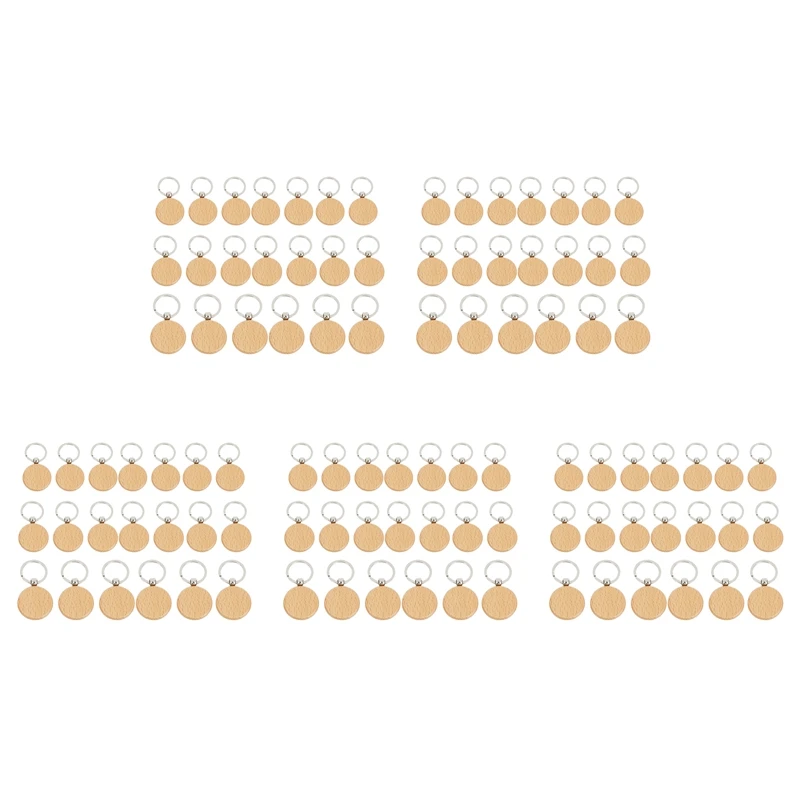 

100Pcs Blank Round Wooden Keychain DIY Wooden Keychain Key Tag Gift
