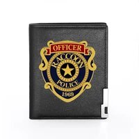 classic officer raccoon police printing leather wallet men women billfold slim credit cardid holders inserts short purses