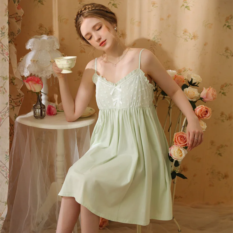 

Summer Sleeveless Night Dress Women Girl Cotton Sleepwear Sexy Lace Mini Nightdress Princess Nightwear Sweet Short Nightgown