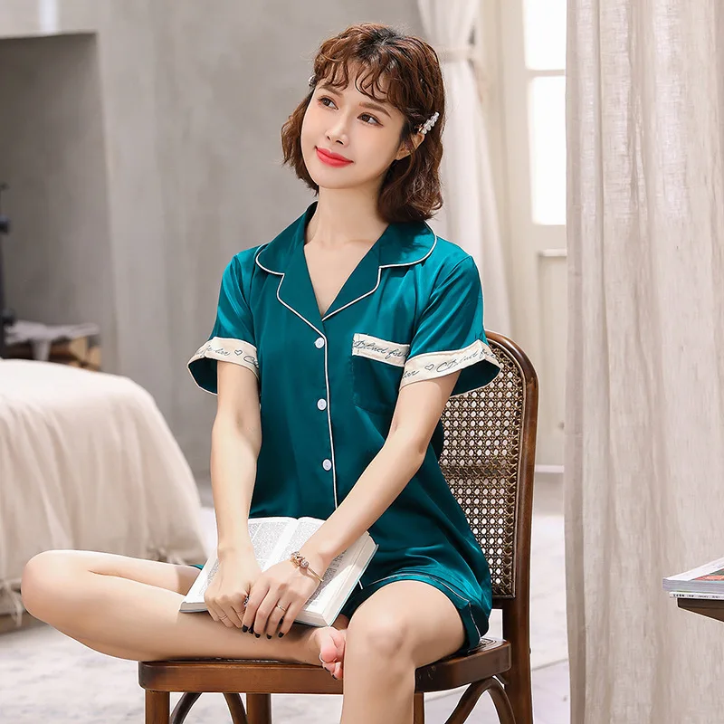 New ice silk couple pajamas Men's spring and summer simulation silk thin pajamas ladies sweet leopard print homewear suit