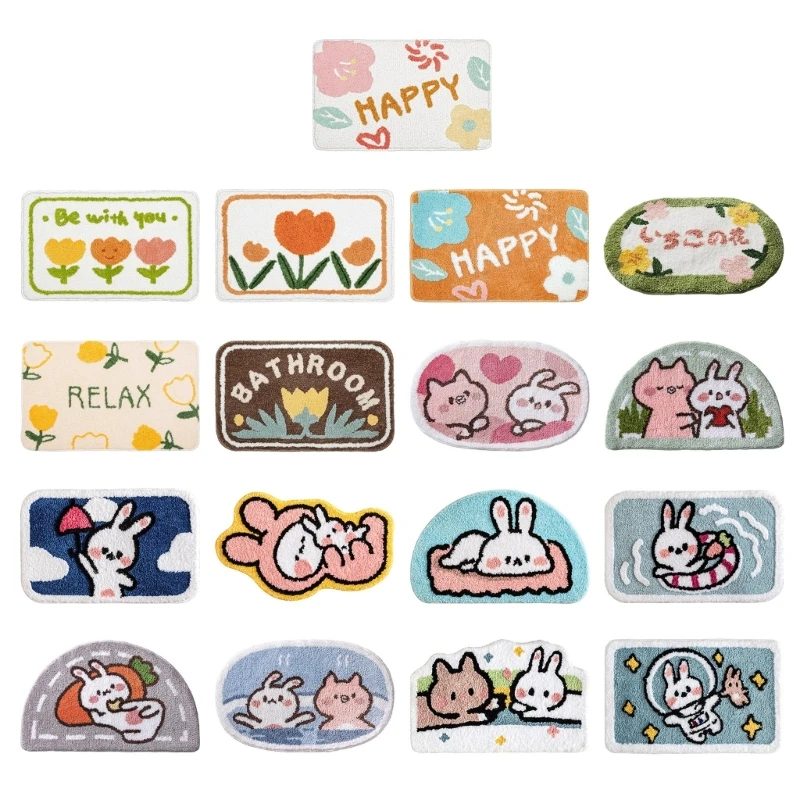 

K1MF Cartoon Floor Mat Soft Imitation Cashmere Household Toilet Mat Door Mat Accessory for Bedroom Living Room Door Decor