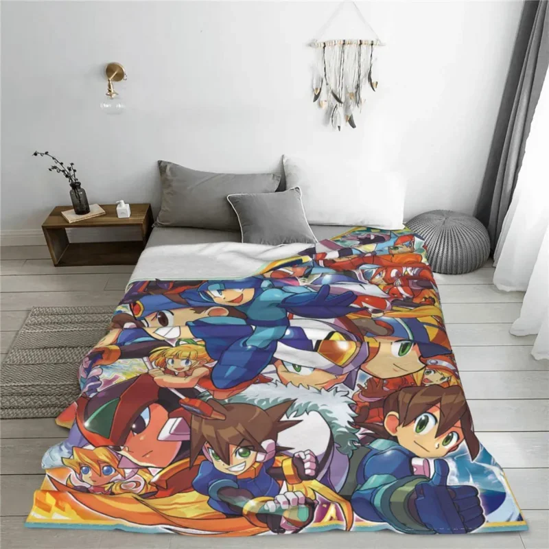 

Mega Man Flannel Summer Video Game Cartoon Portable Lightweight Thin Throw Blanket For Bed Travel Bedspreads