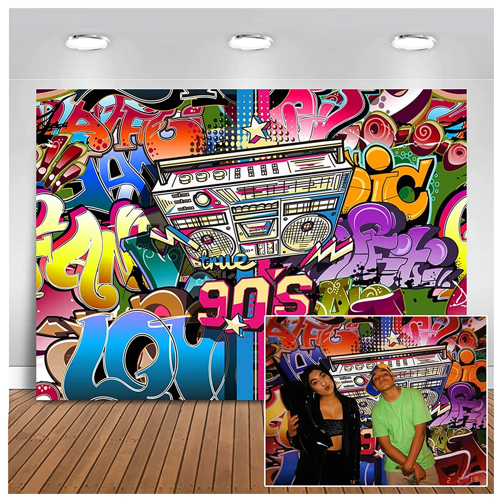 

Hip Pop 90's Backdrop 7x5ft Vinyl Graffiti Music Themed Party Banner Photo 90s Personalized Portrait Photography Background