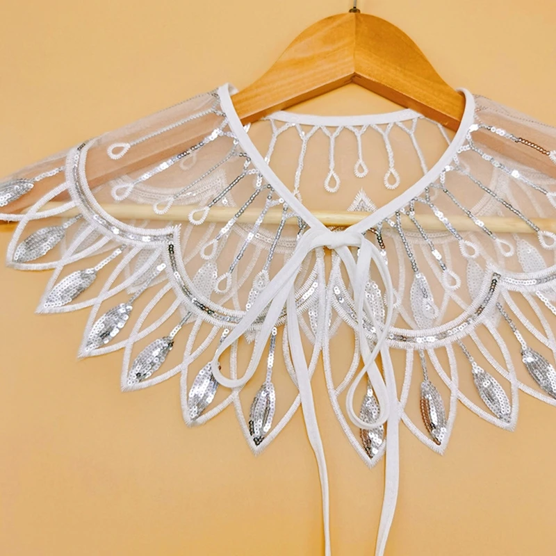 Женский элегантный сетчатый шарф с павлиньими перьями и съемным воротником шаль