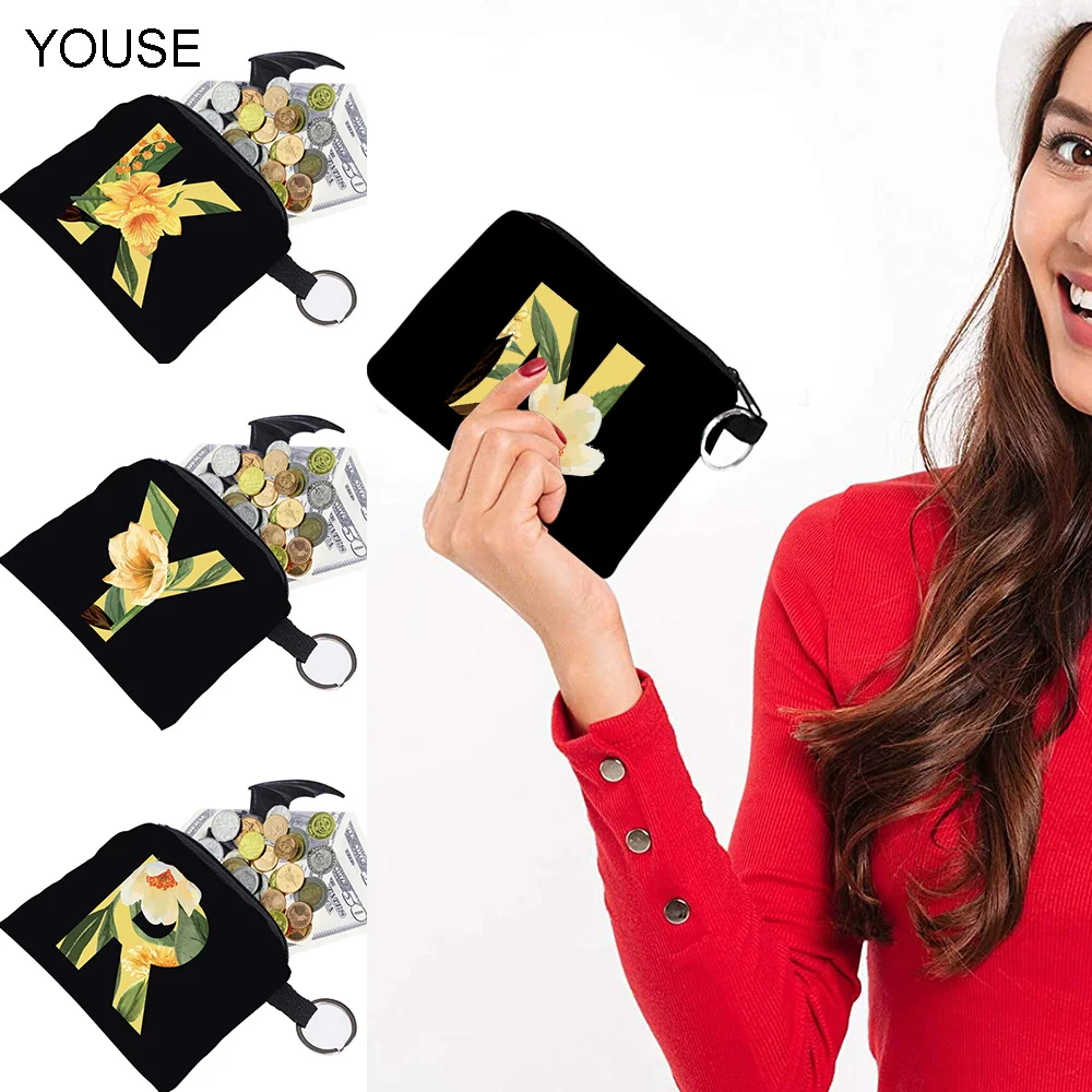 

Women Canvas Purse Card Key Purse Pouch Children Floral Lettern Pattern Small Organizer Bag Coin Purse Card Holder Wallet Bag