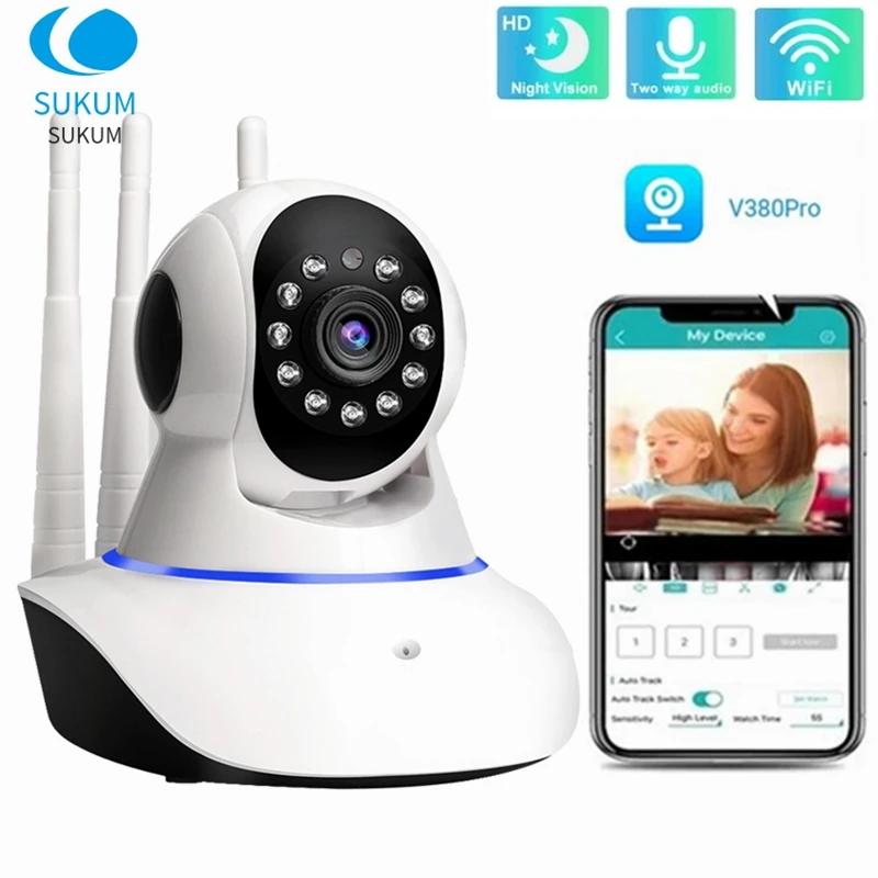 Cheap Caméra de Surveillance WIFI IP sans fil V380 Pro, 5mp, dispositif de sécurité domestique intelligent, avec suivi automatique, Mini babyphone