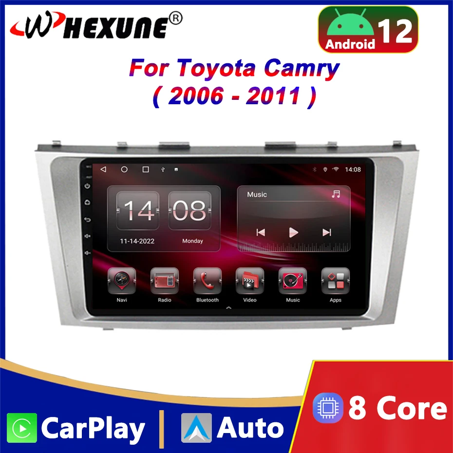 

4G Android 12 Auto Car Radio Multimedia Video Player For Toyota Camry 7 XV 40 50 2006-2011 WIFI Carplay GPS Navigation Head Unit