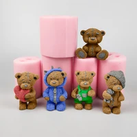 przy 3d teddy bear with hat silicone mold fondant mould chocolate mousse cake molds bear with love candle silicone mold resin