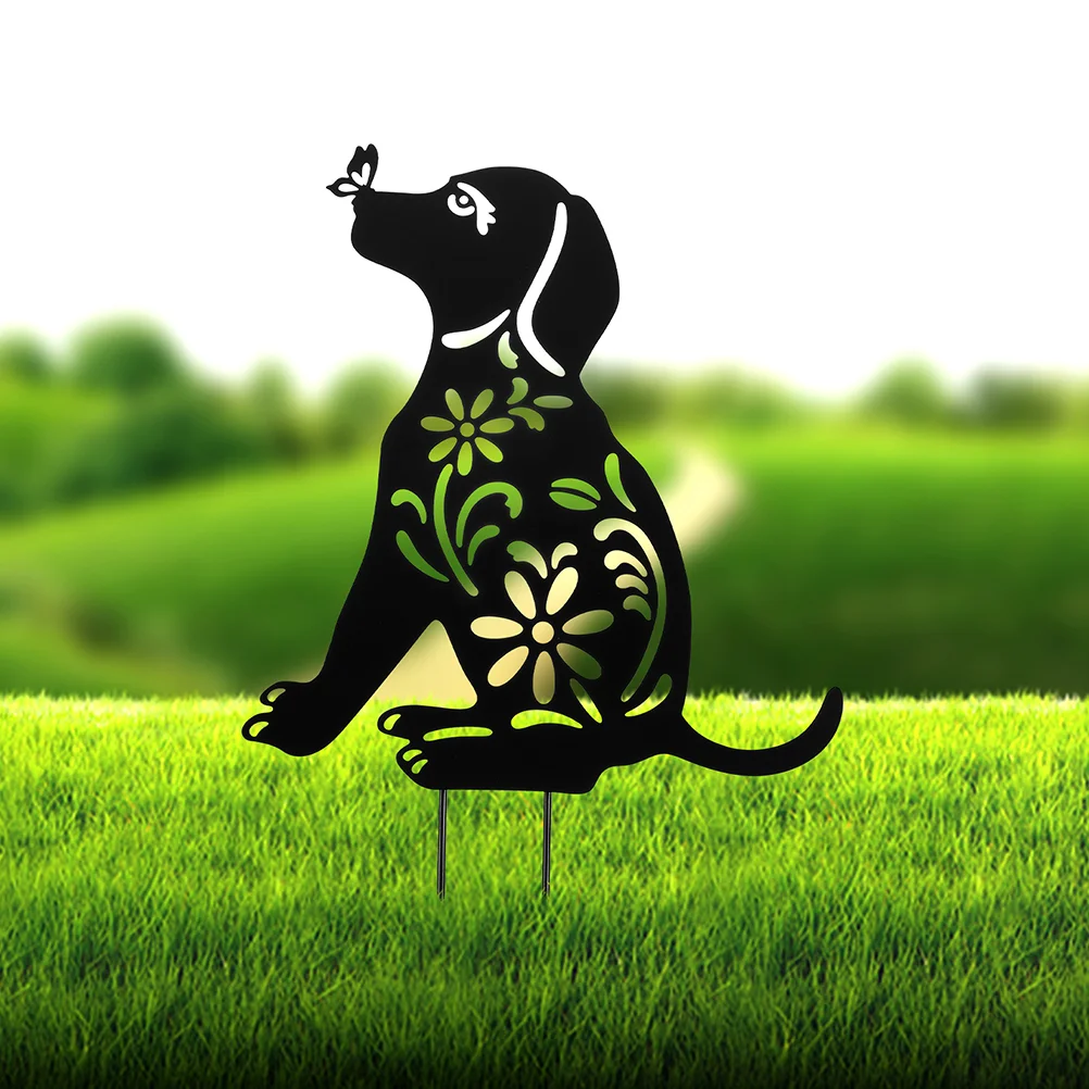 

2 Pcs Garden Puppy Insert Decor Plug-in Adornment Iron Decorative Dog Stake Sign