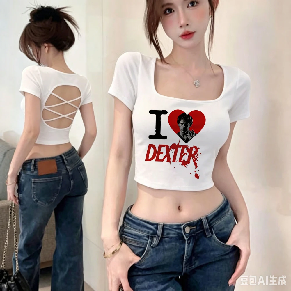 Фото Женский укороченный топ Dexter Morgan с японским винтажным принтом, забавная футболка в стиле эмо для вечеринок, корейская мода, распродажа, забавные принты №2