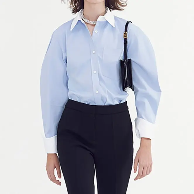 

Рубашка классная Женская с длинным рукавом, универсальная блузка из хлопка, белый свободный крой, силуэт, весна-лето