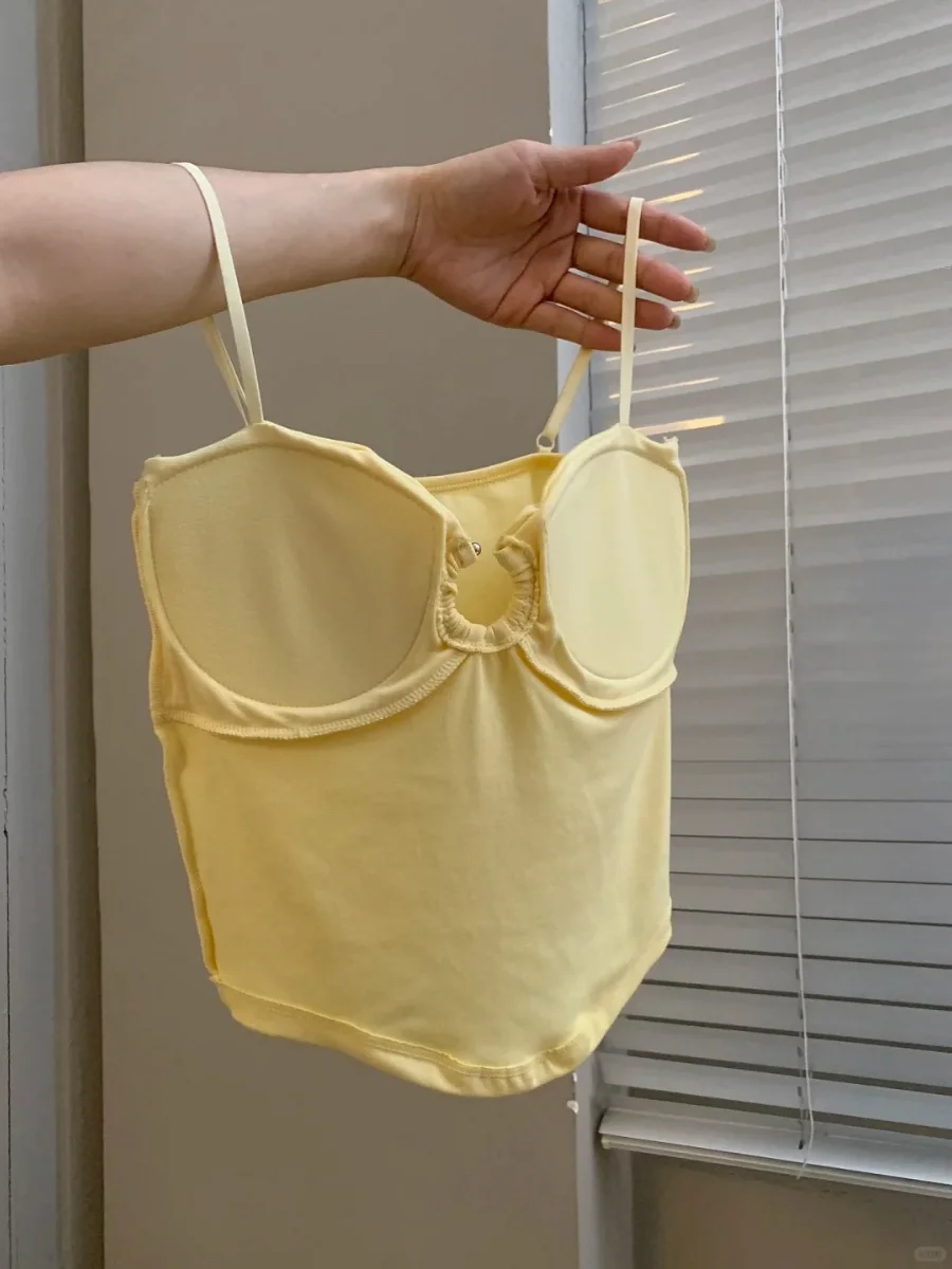 Foamlina женский летний модный желтый топ пикантный металлический круглый вырез без