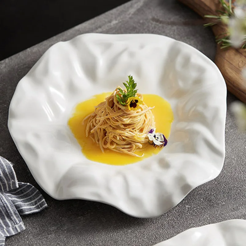 

FANCITY Nordic style ceramic plate pasta abalone plate household dish back kitchen tableware white large plate high-end sense