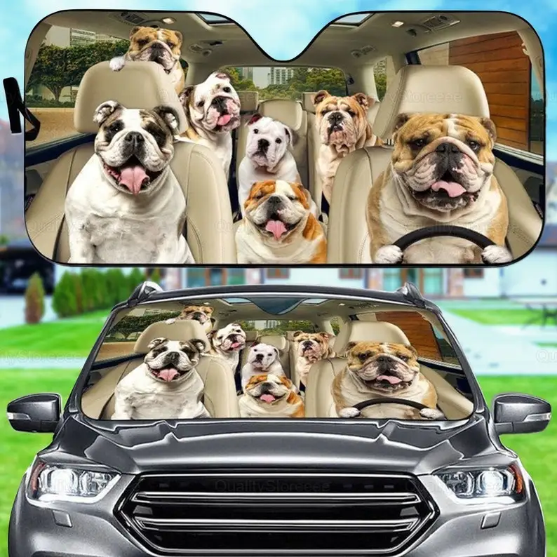 

Bulldog Car Sunshade, Dogs Family Sunshade, Dog Car Accessories, Car Decoration, Gift For Dad, Bulldog Lover, Dog Car Shade LNG1