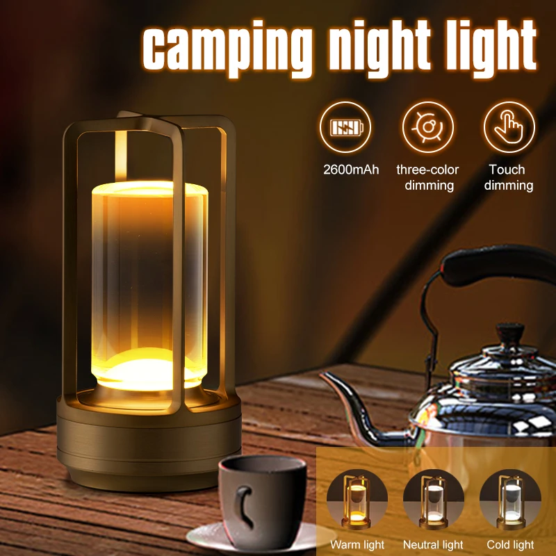 

Retro Camp Lamp Restaurant Bar Table Lamp Rechargeable Study Reading Touch Led Office Desk Light With Usb Charging for Bedroom