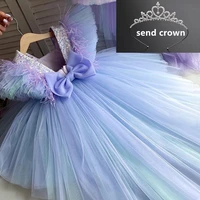 baby clothes v neck teens pageant ball gown tuxedo wedding feather rainbow sequin fluffy princess party dress for girls dress