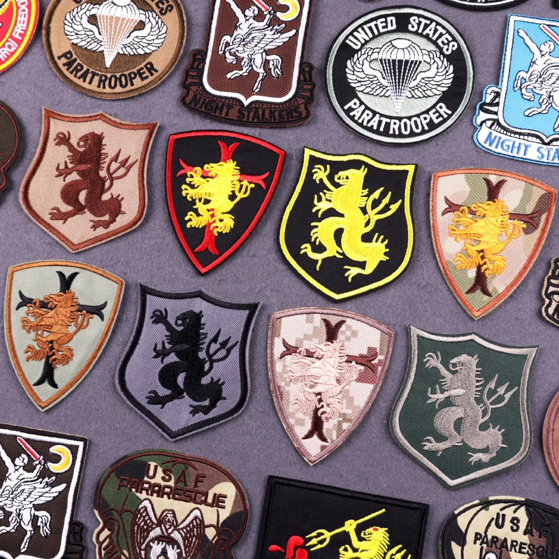 

Upright Lion Embroidery Patches For Clothing Thermoadhesive Patches On Clothes Army Military Tactical Fusible Patch For Clothes