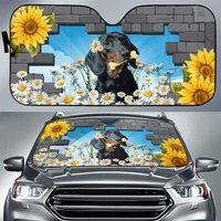 cute dachshund with sunflowers and daisies painting car sunshade for doxie mom gift for dachshund lover dachshund in daisies g