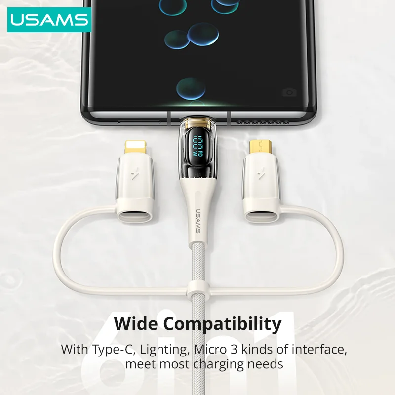 USAMS PD 100W 6 In 1 Quick Charging Data Cable Type C Lightning Micro USB Cable For iPhone iPad MacBook Huawei Xiaomi Samsung