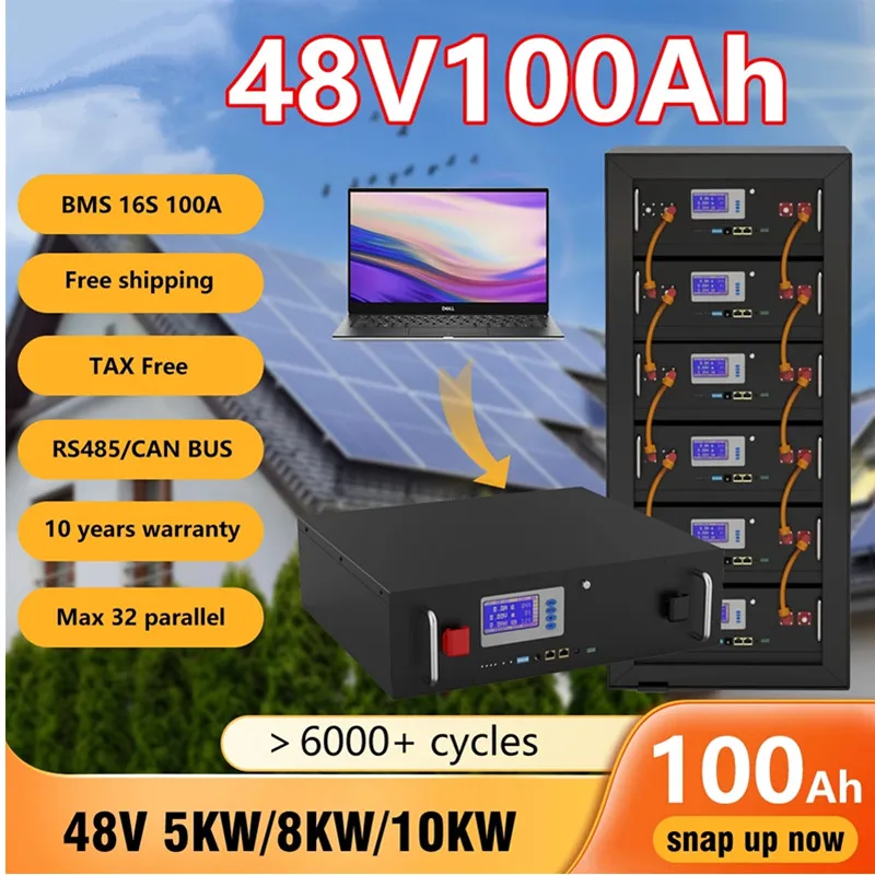 

New Lifepo4 48v 200ah solar lithium battery 51.2v 5kw battery 6000+rs485 cycles/can max 32 parallel for inverter lifepo4 100ah