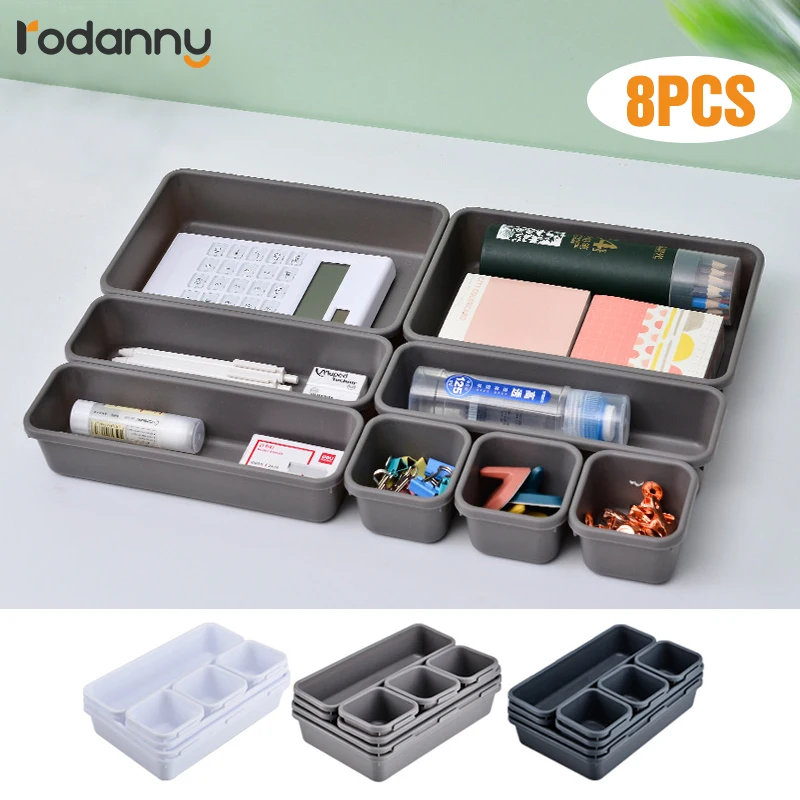 

Rodanny 8PCS Household Drawer Organizer Set, 3 Sizes Makeup Trays and Storage Bins，Desk Drawer Dividers for Bathroom and Kitchen
