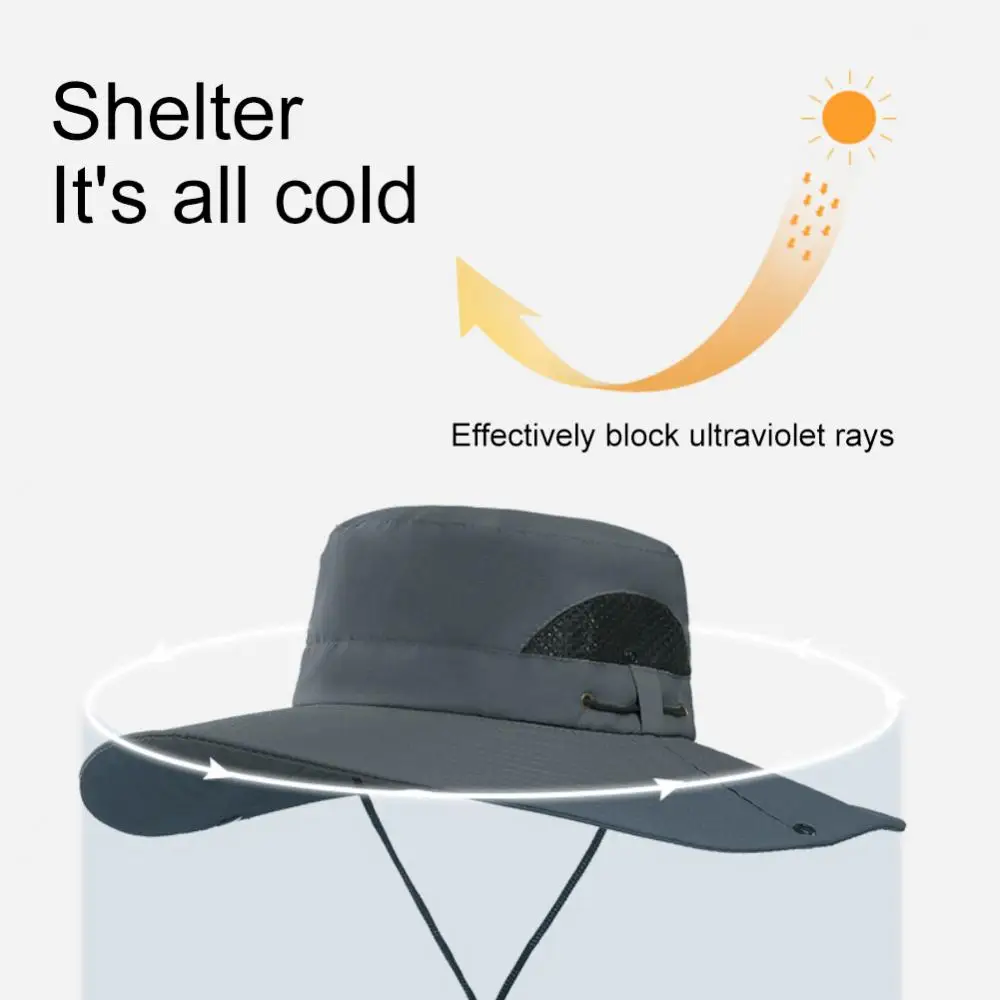 Summer Men's Casual Sunscreen Big Brim Sunshade Fisherman Hat Outdoor Travel UV Protection Breathable Mountaineering Hat