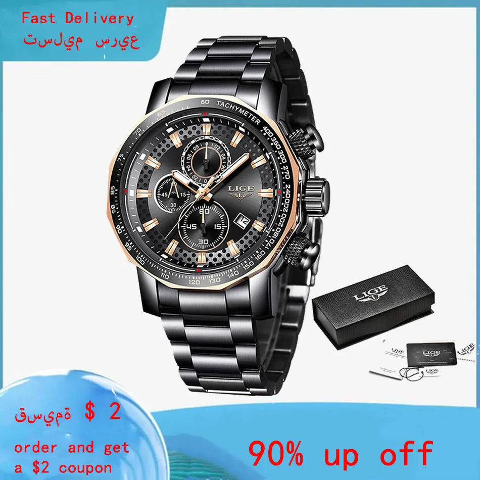 

Mens Watches Top Brand Luxury Full Steel Quartz Clock Waterproof Big Dial Watch Men Relogio Masculino New Sport Chronograph